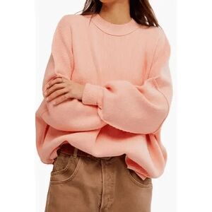 Free People Pink Pale Rosette Easy Street Tunic Sweater Women's Size XL